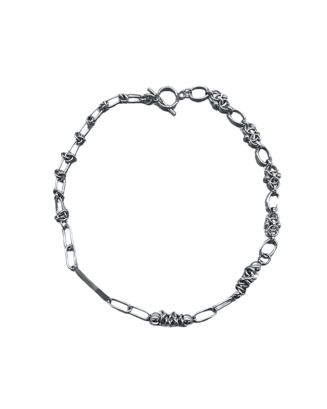 PERLES RARES - COLLIER CHAINE ARGENTEE STYLE BARBELÉE