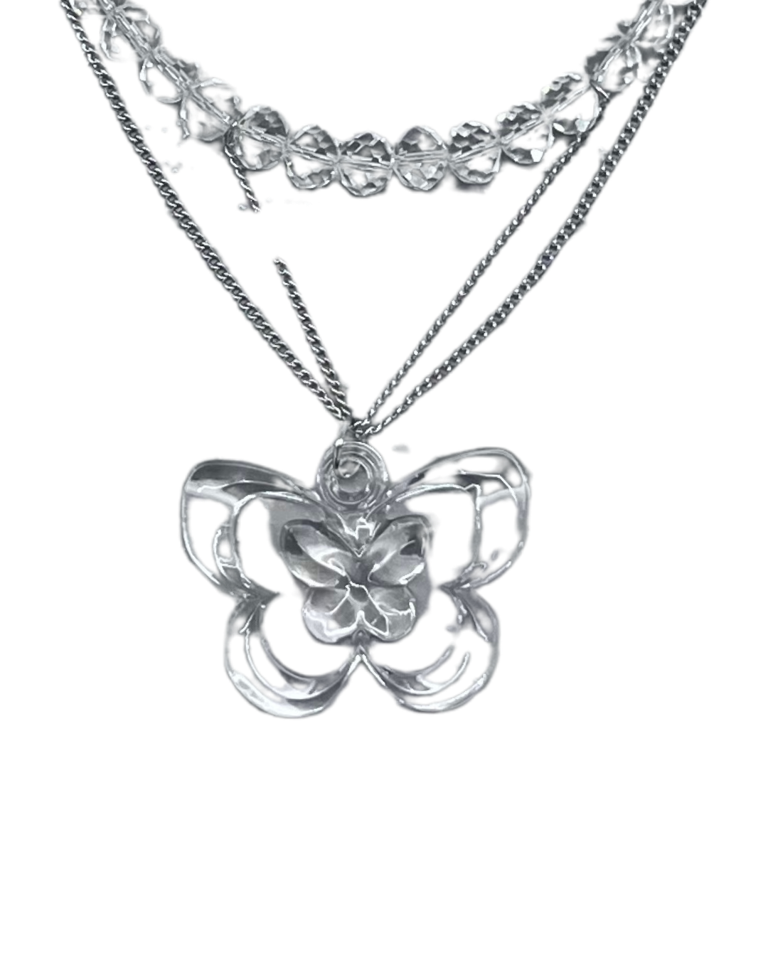 PERLES RARES - COLLIER PERLES & PAPILLON RESINE