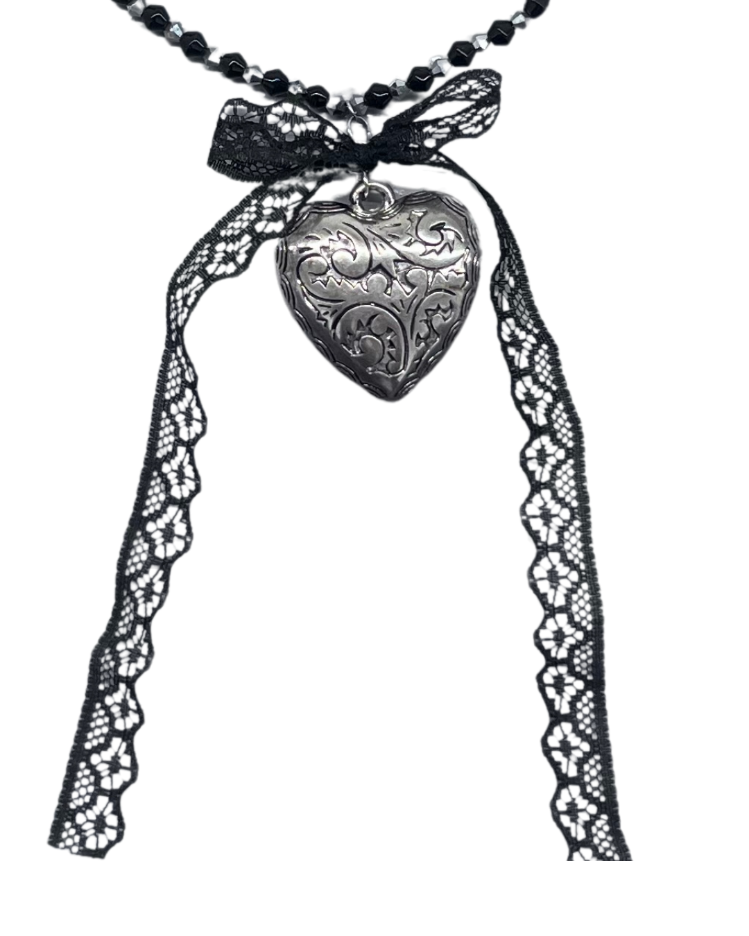 PERLES RARES - COLLIER PERLES NOIRES & COEUR ARGENTÉ