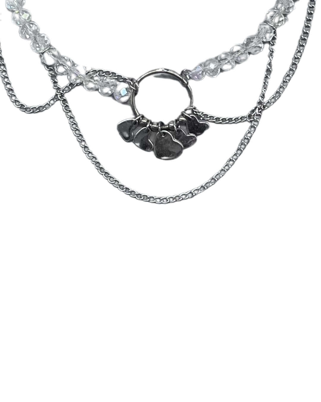 PERLES RARES - COLLIER PERLES BLANCHES & CHAINES COEURS