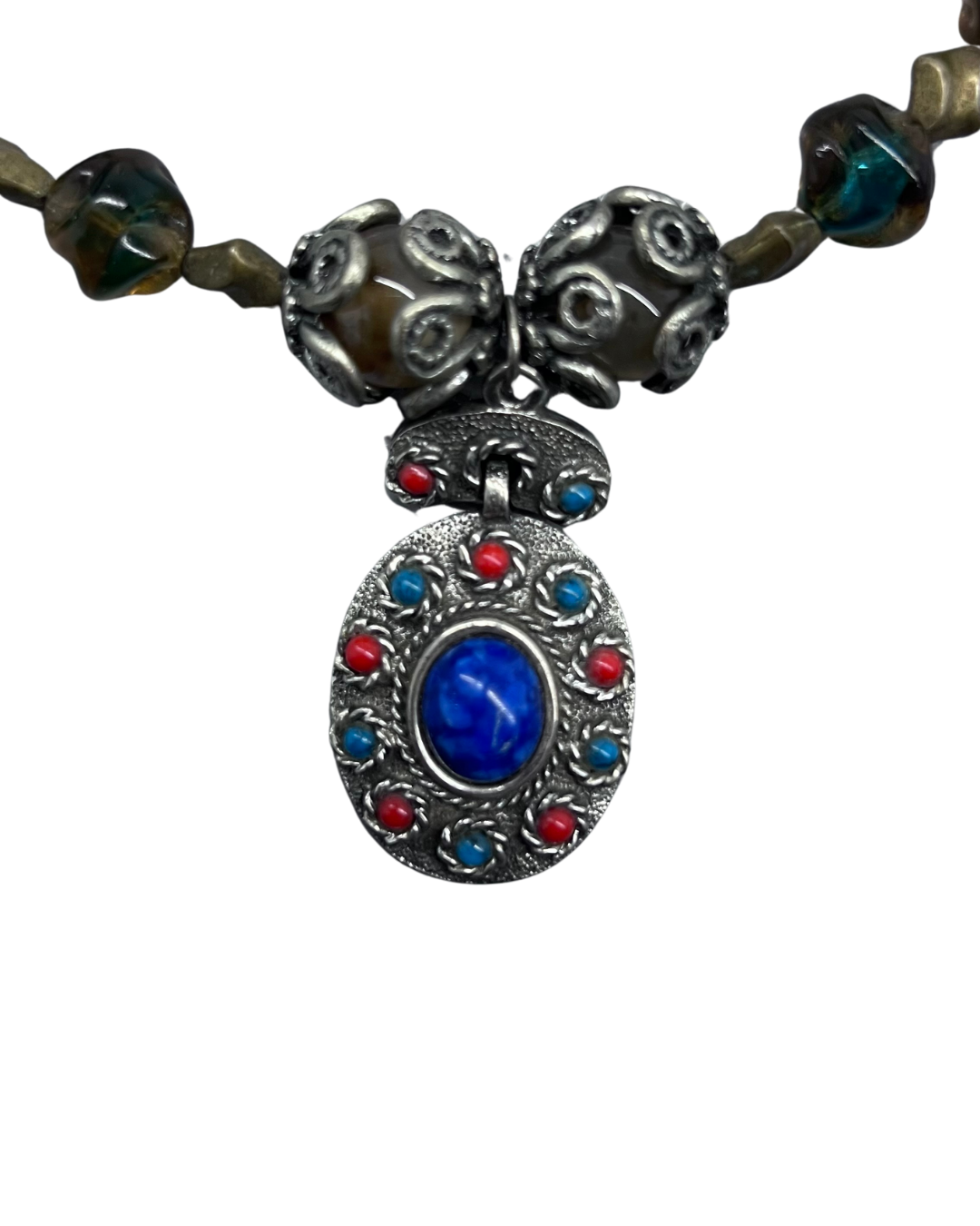 GUISS GUISS - COLLIER PERLES VERTES & PENDENTIF PIERRE BLEUE