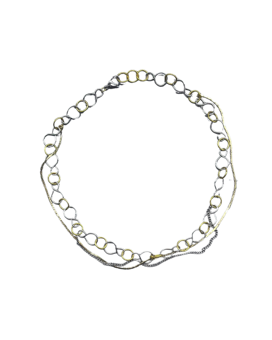 PERLES RARES - COLLIER CHAINES ARGENTE & DORE