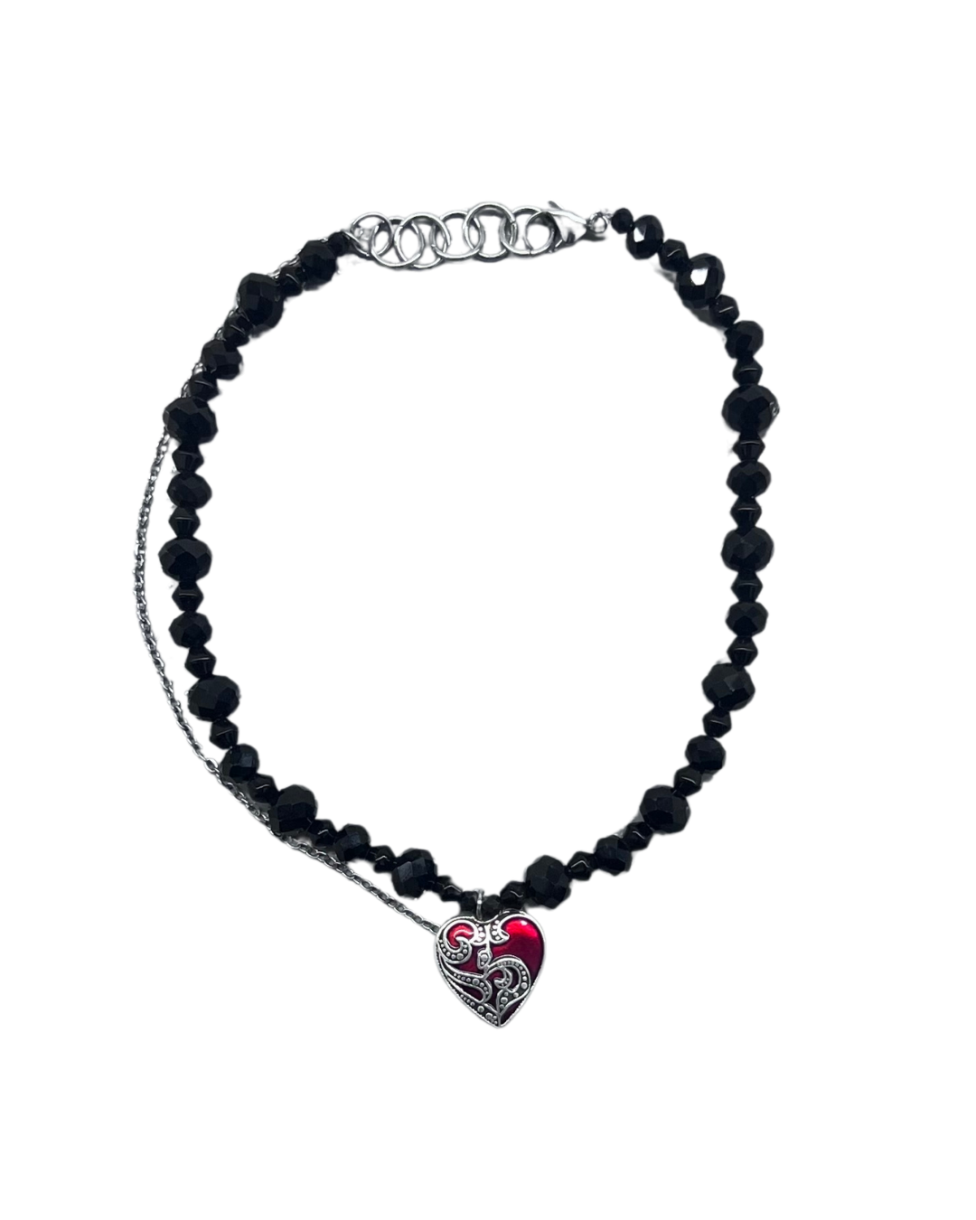 PERLES RARES - COLLIER NOIR COEUR ROUGE