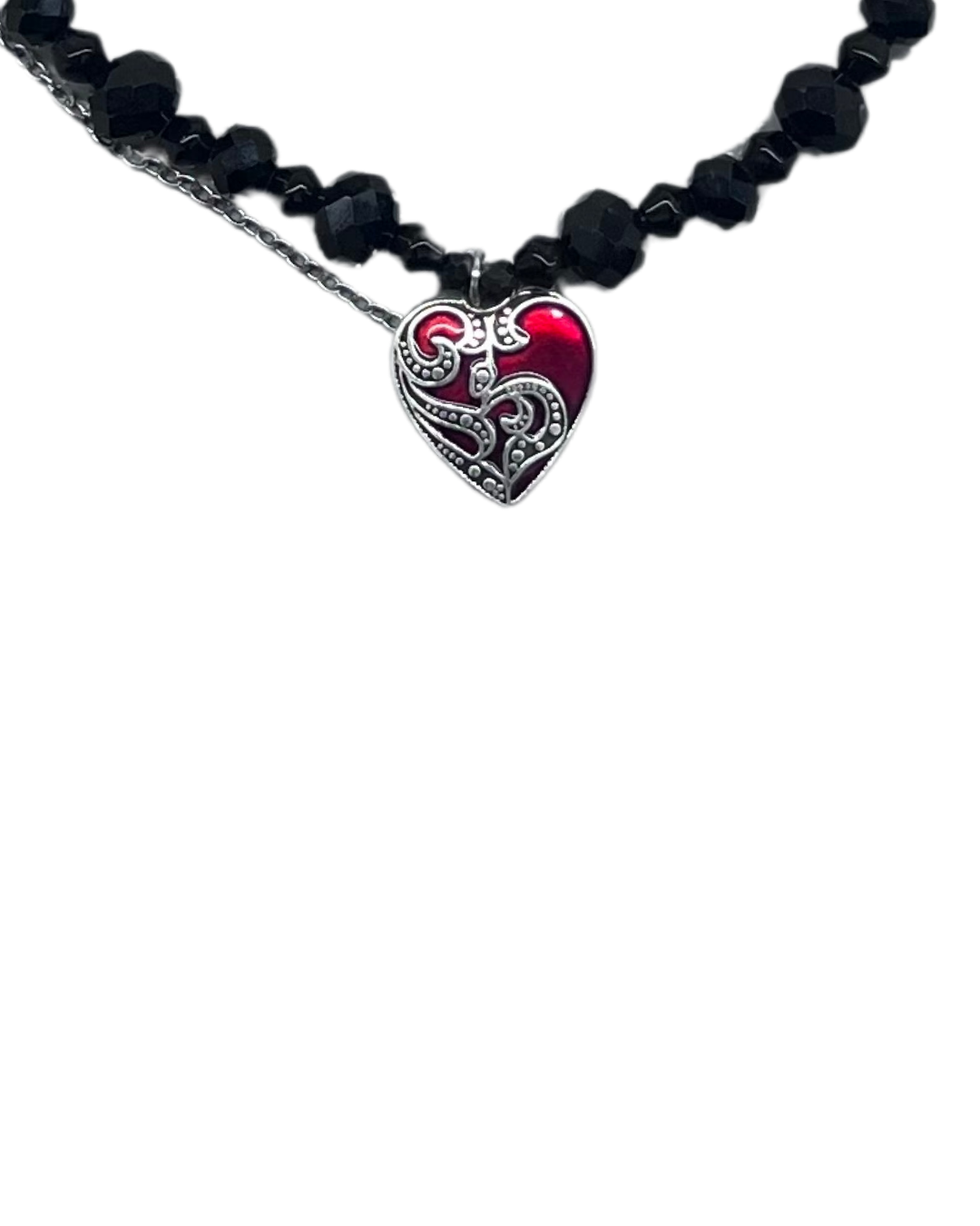 PERLES RARES - COLLIER NOIR COEUR ROUGE
