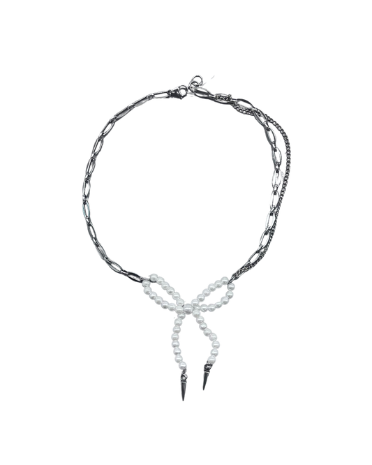 PERLES RARES - COLLIER  NOEUD BLANC