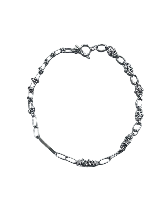PERLES RARES - COLLIER CHAINE ARGENTEE STYLE BARBELÉE