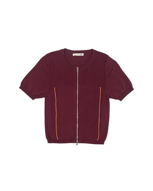 079 CREATES - KNITTED ZIP CARDIGAN BORDEAUX