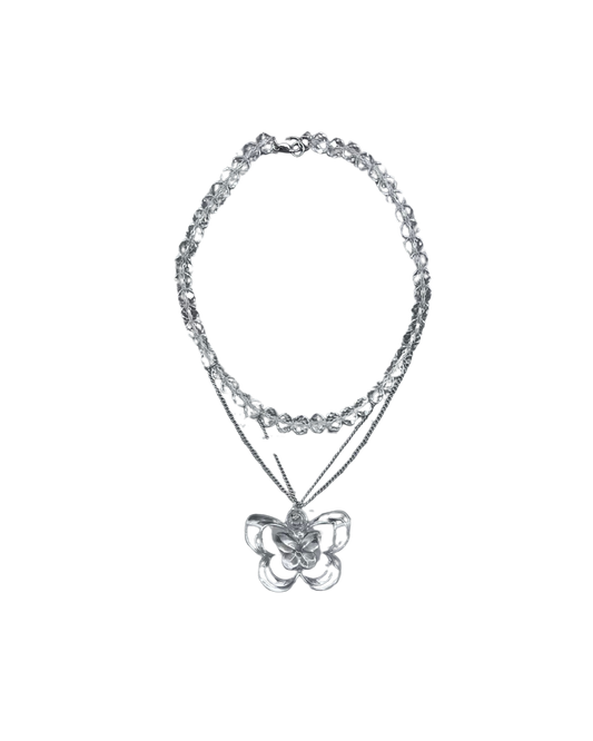 PERLES RARES - COLLIER PERLES & PAPILLON RESINE