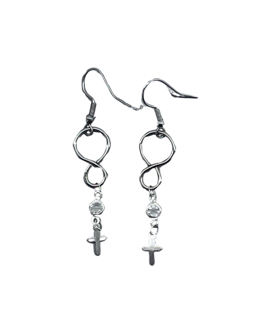 PERLES RARES - BOUCLES D'OREILLES CHAINES INFINI & CROIX