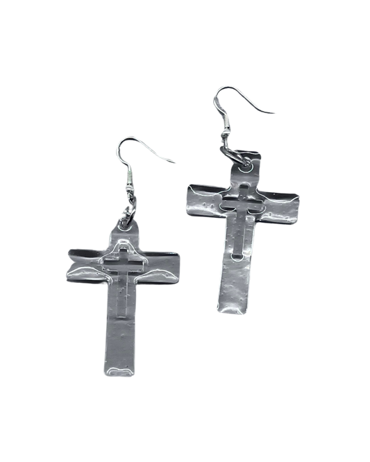 PERLES RARES - BOUCLES D'OREILLES CROIX TRANSPRENTES