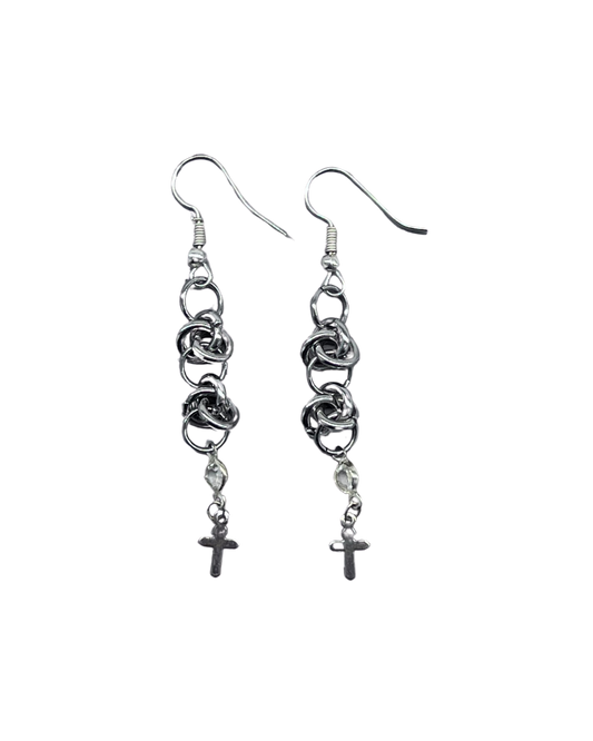 PERLES RARES - BOUCLES D'OREILLES CHAINES & CROIX