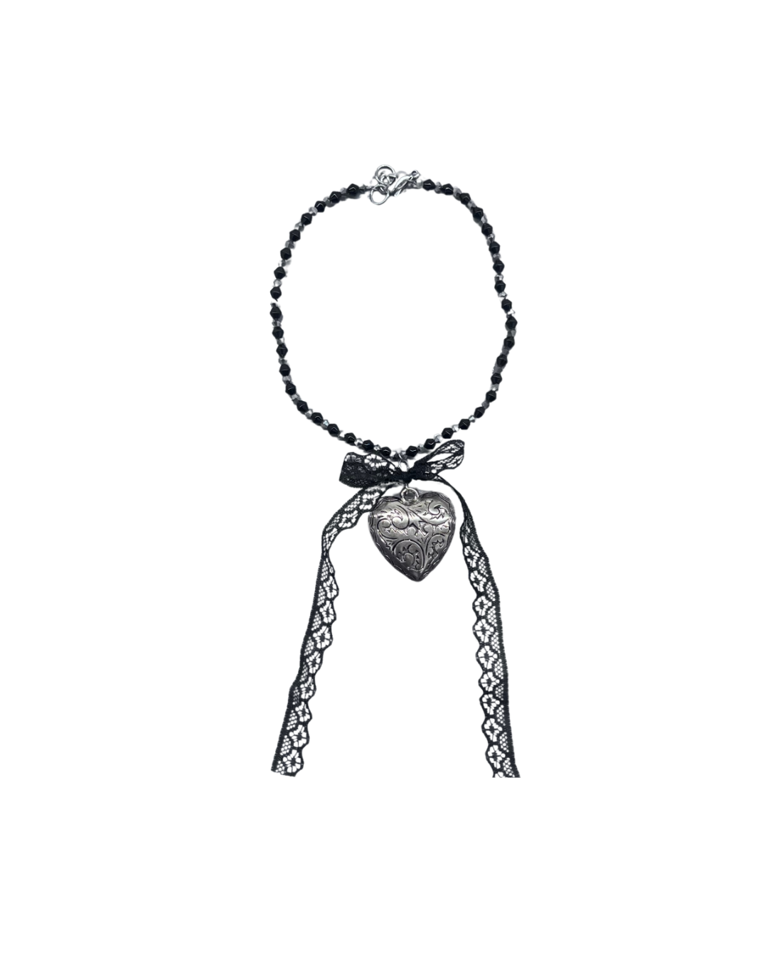 PERLES RARES - COLLIER PERLES NOIRES & COEUR ARGENTÉ
