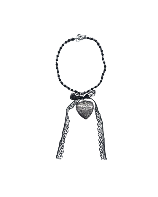 PERLES RARES - COLLIER PERLES NOIRES & COEUR ARGENTÉ