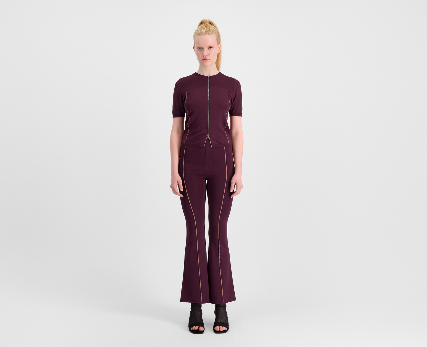 079 CREATES - KNITTED ZIP CARDIGAN Bordeaux