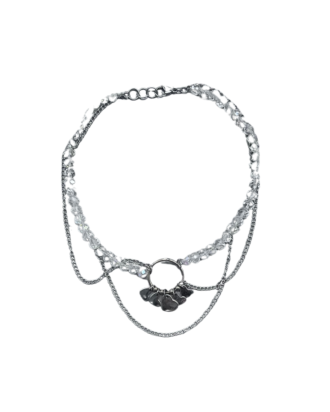 PERLES RARES - COLLIER PERLES BLANCHES & CHAINES COEURS