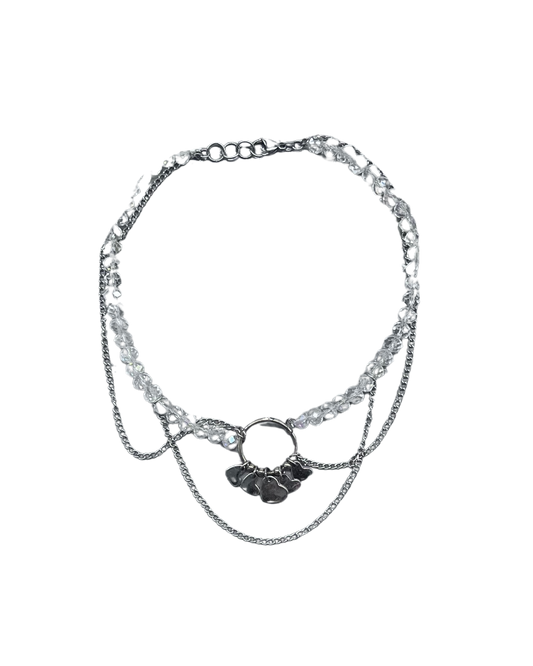 PERLES RARES - COLLIER PERLES BLANCHES & CHAINES COEURS
