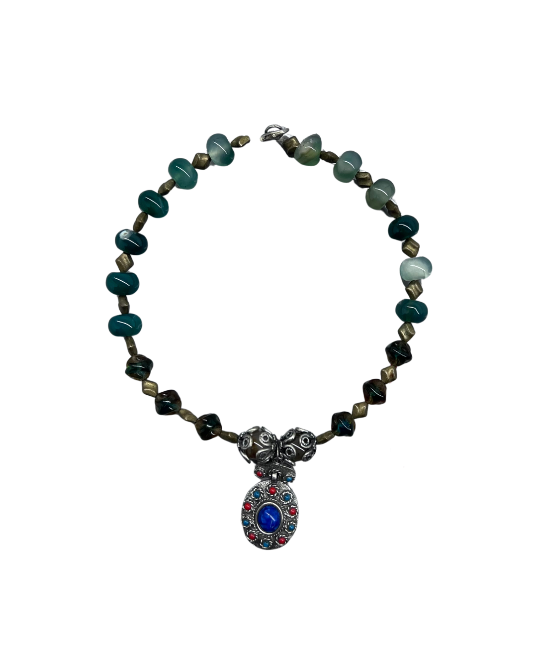 GUISS GUISS - COLLIER  PERLES VERTES & PENDENTIF PIERRE BLEUE