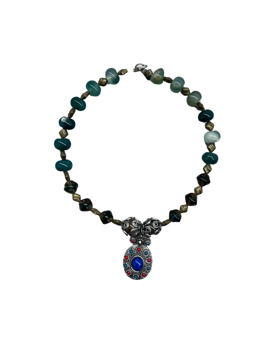 GUISS GUISS - COLLIER  PERLES VERTES & PENDENTIF